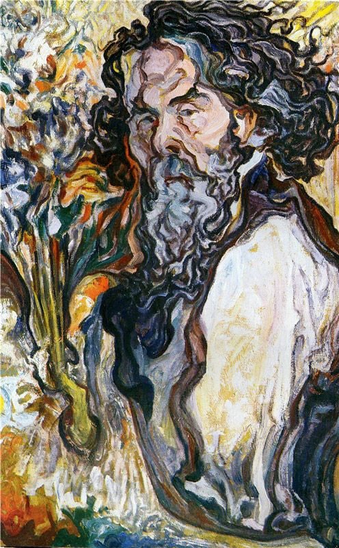 Self-portrait with a bouquet of flowers by Oleksa Novakivskyi