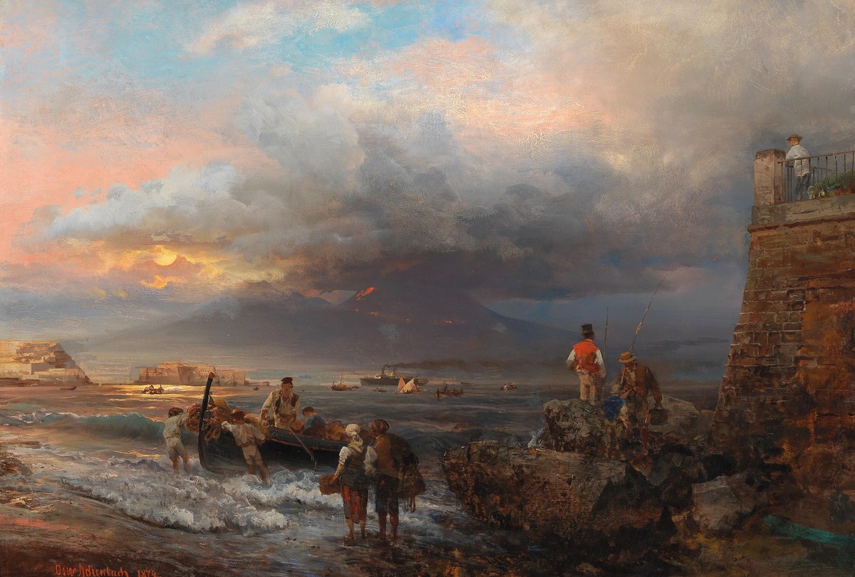The Bay Of Naples And Vesuvius In The Background by Oswald Achenbach