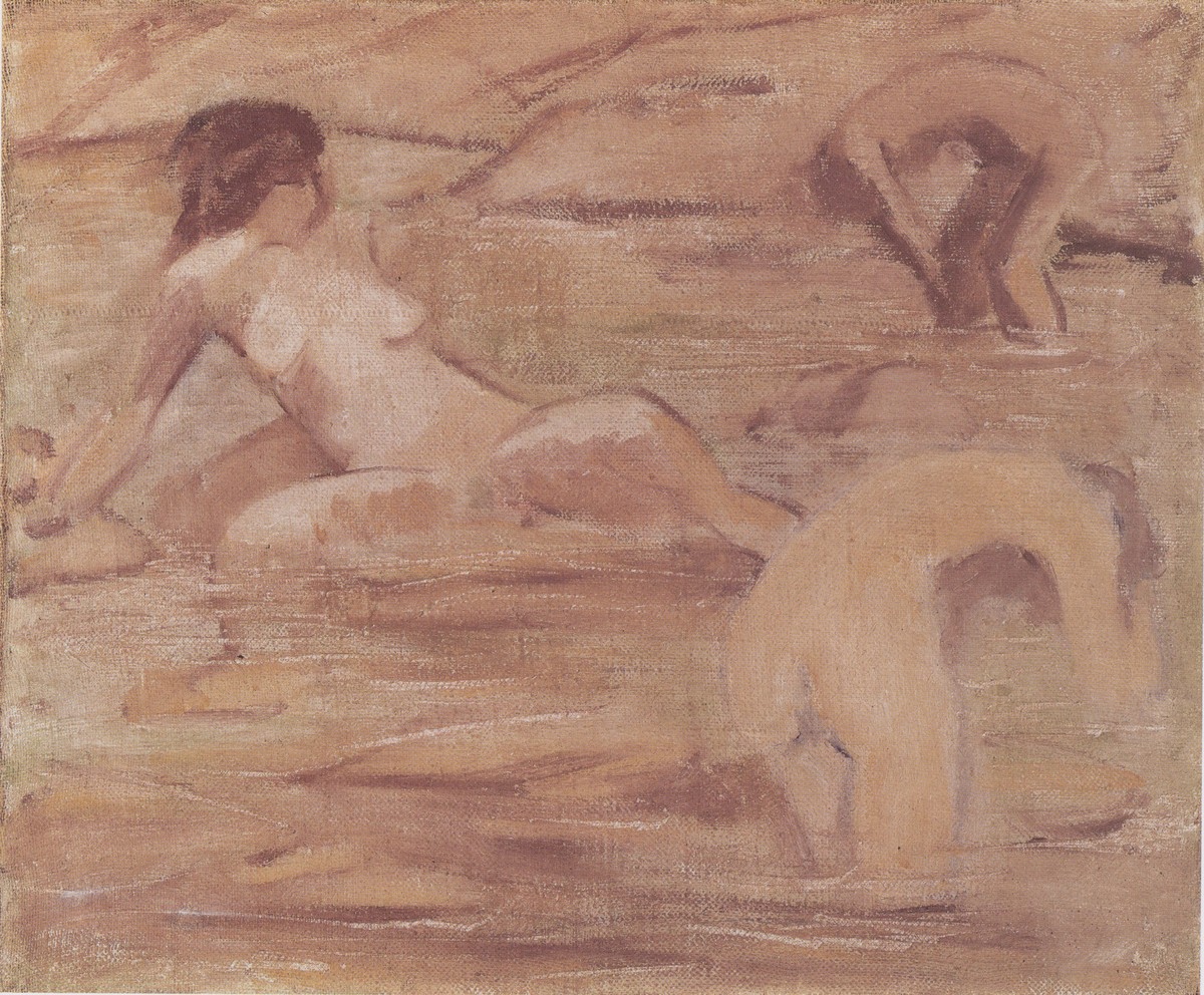 Badende in Braun by Otto Mueller