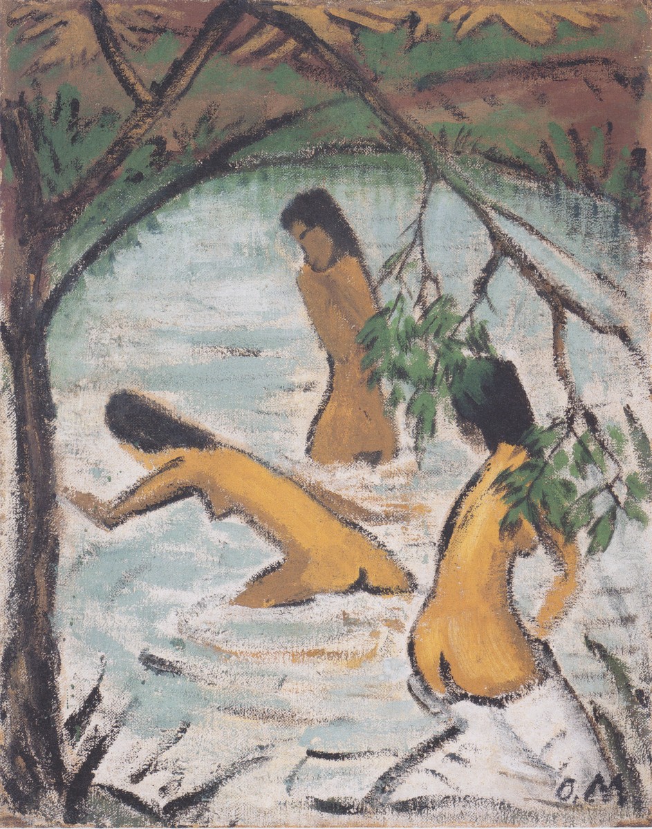Drei Badende Im Wasser by Otto Mueller