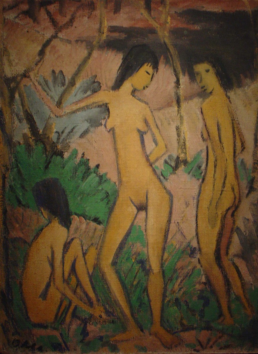 Drie Naakten in Landschap by Otto Mueller