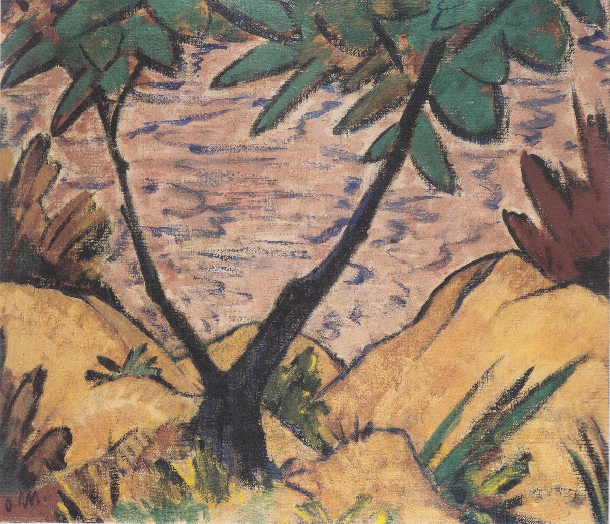 Landschaft Mit Gegabeltem Baum by Otto Mueller