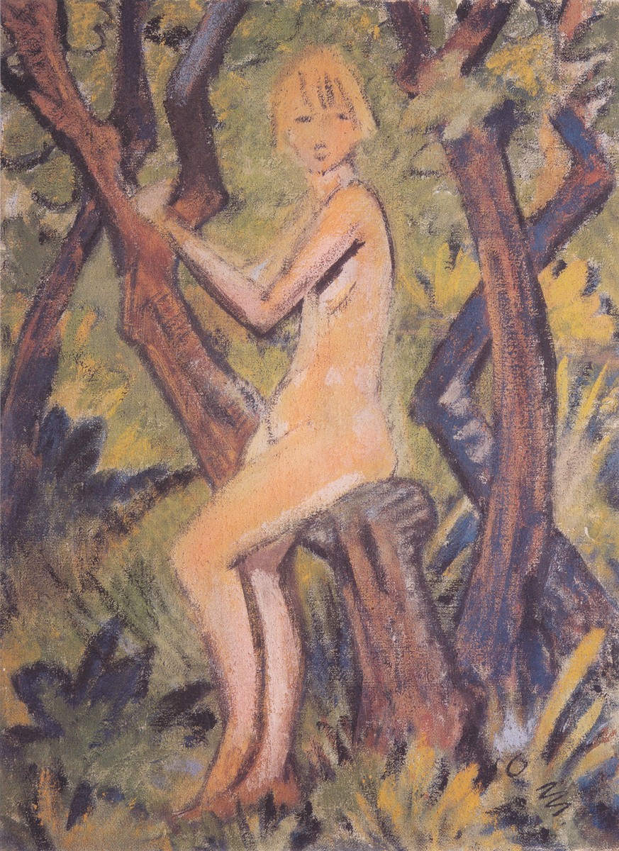 Nacktes Mädchen Auf Baum by Otto Mueller
