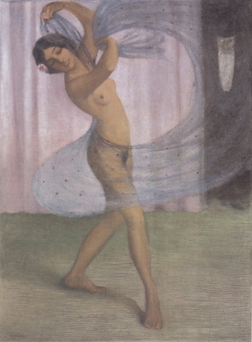 Tänzerin Mit Schleier, Von Einem Mann Beobachtet by Otto Mueller