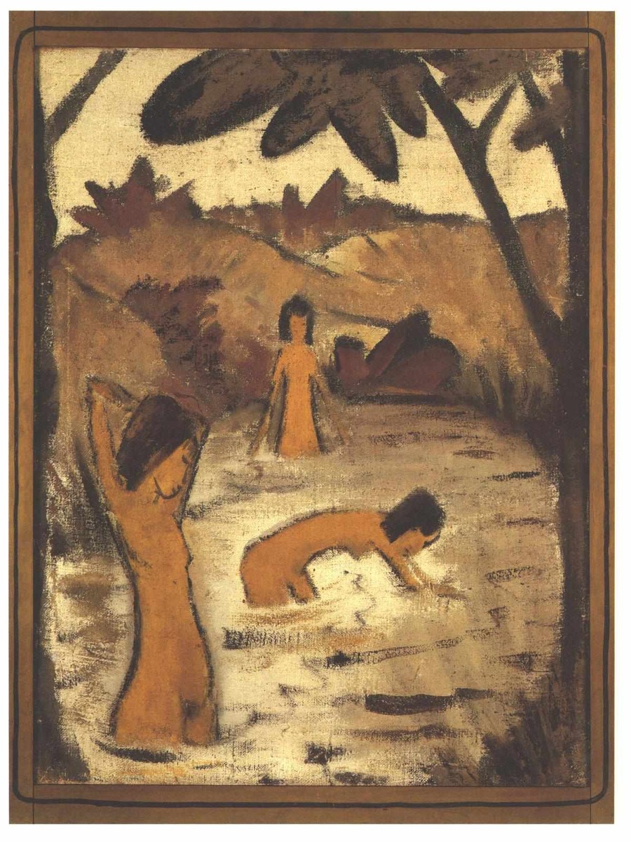 Tree Female Nudes in the Pond by Otto Mueller