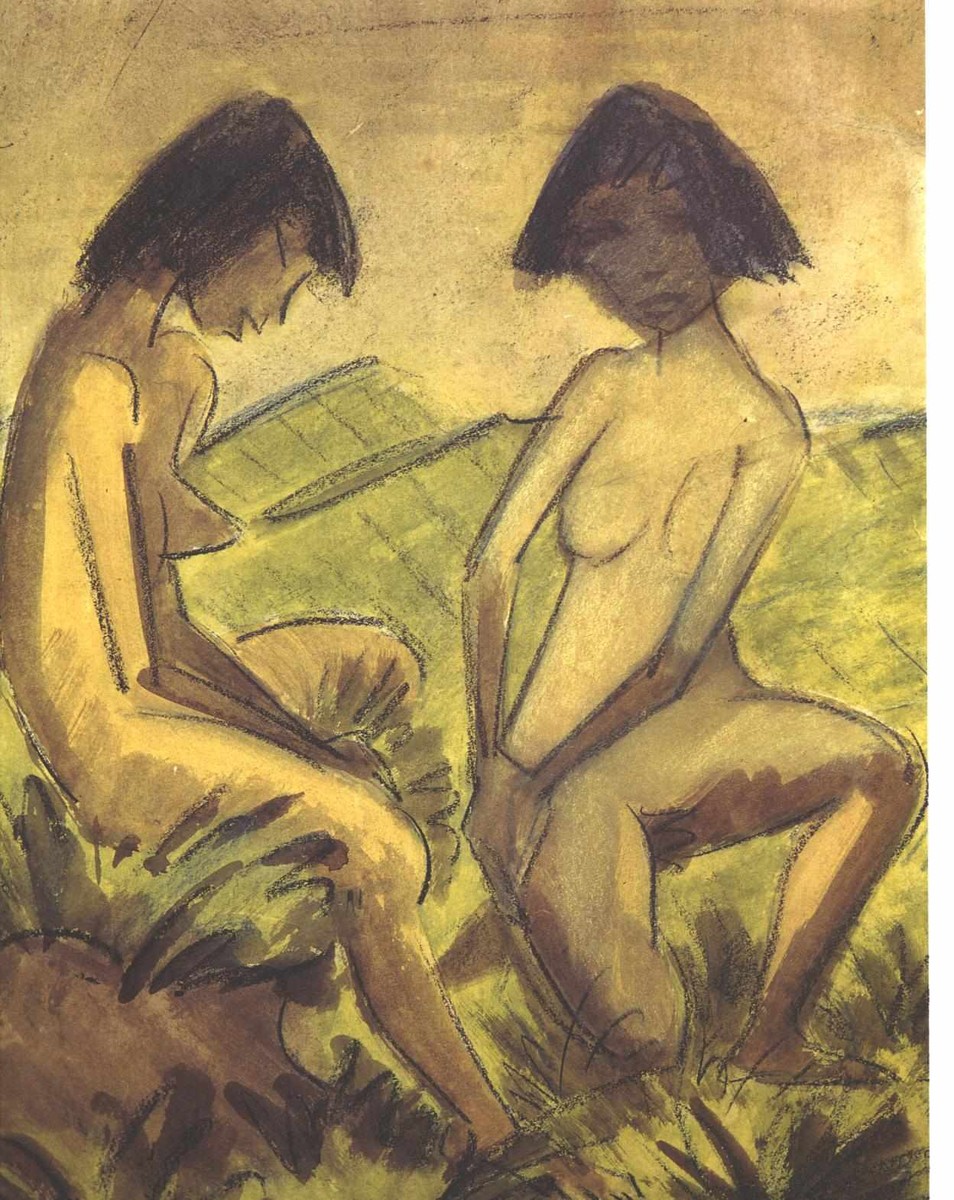 Two Girls in Landscape by Otto Mueller