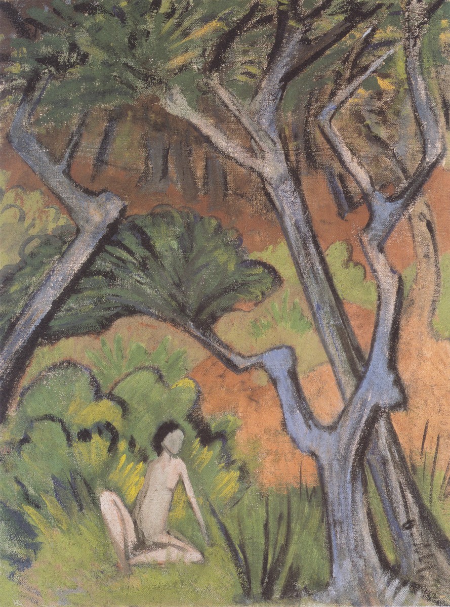 Waldlandschaft Mit Akt by Otto Mueller