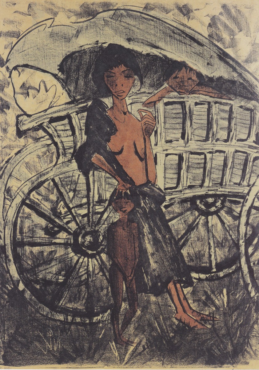 Zigeunerin Mit Kind Vor Dem Planwangen by Otto Mueller