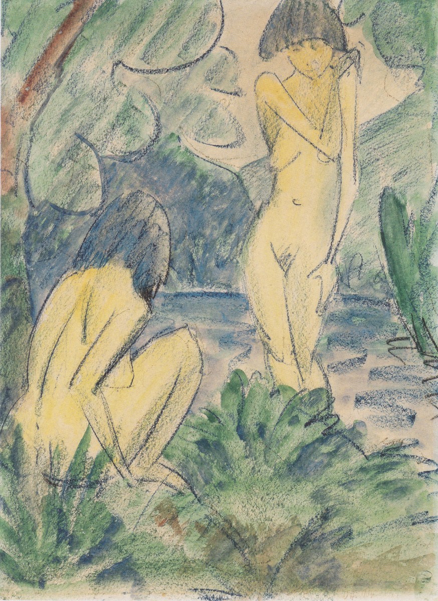 Zwei Badende Mädchen by Otto Mueller
