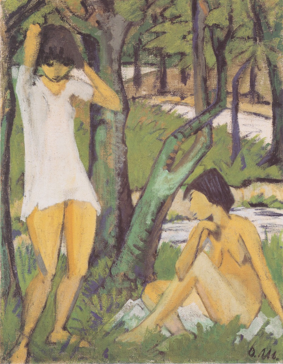 Zwei Badende Mädchen (mädchen Im Hemd) by Otto Mueller