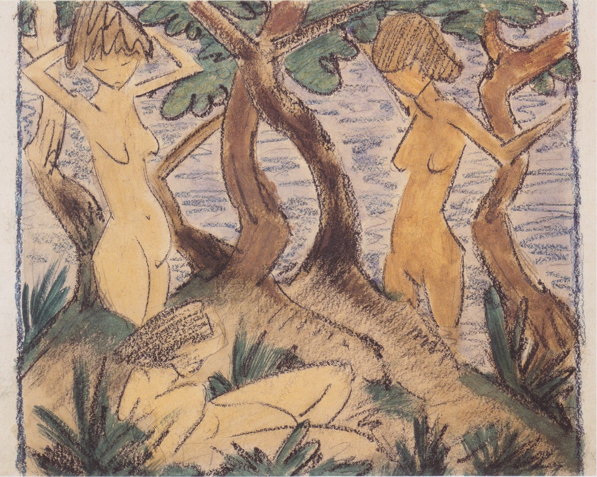 Zwei Badende Unter Bäumen by Otto Mueller