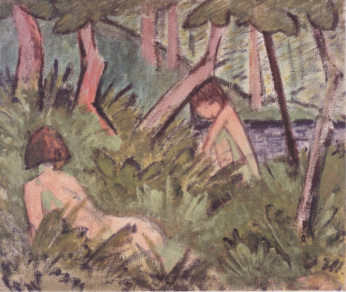 Zwei Im Wald Liegende Akte by Otto Mueller