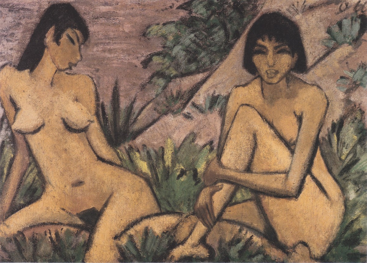 Zwei in Dünen Sitzende Mädchen by Otto Mueller