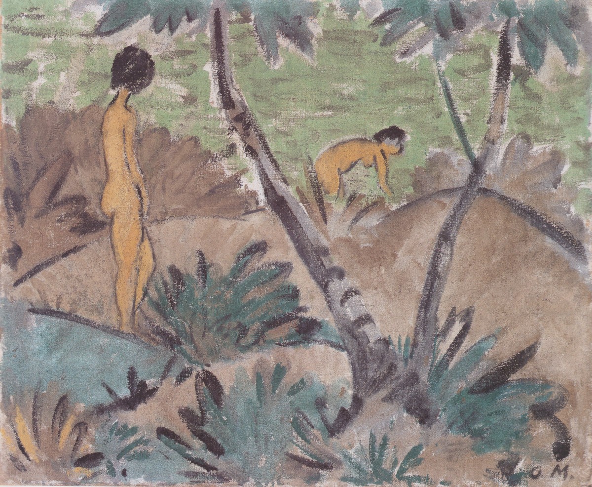Zwei Mädchen Mit Gegabeltem Baum by Otto Mueller