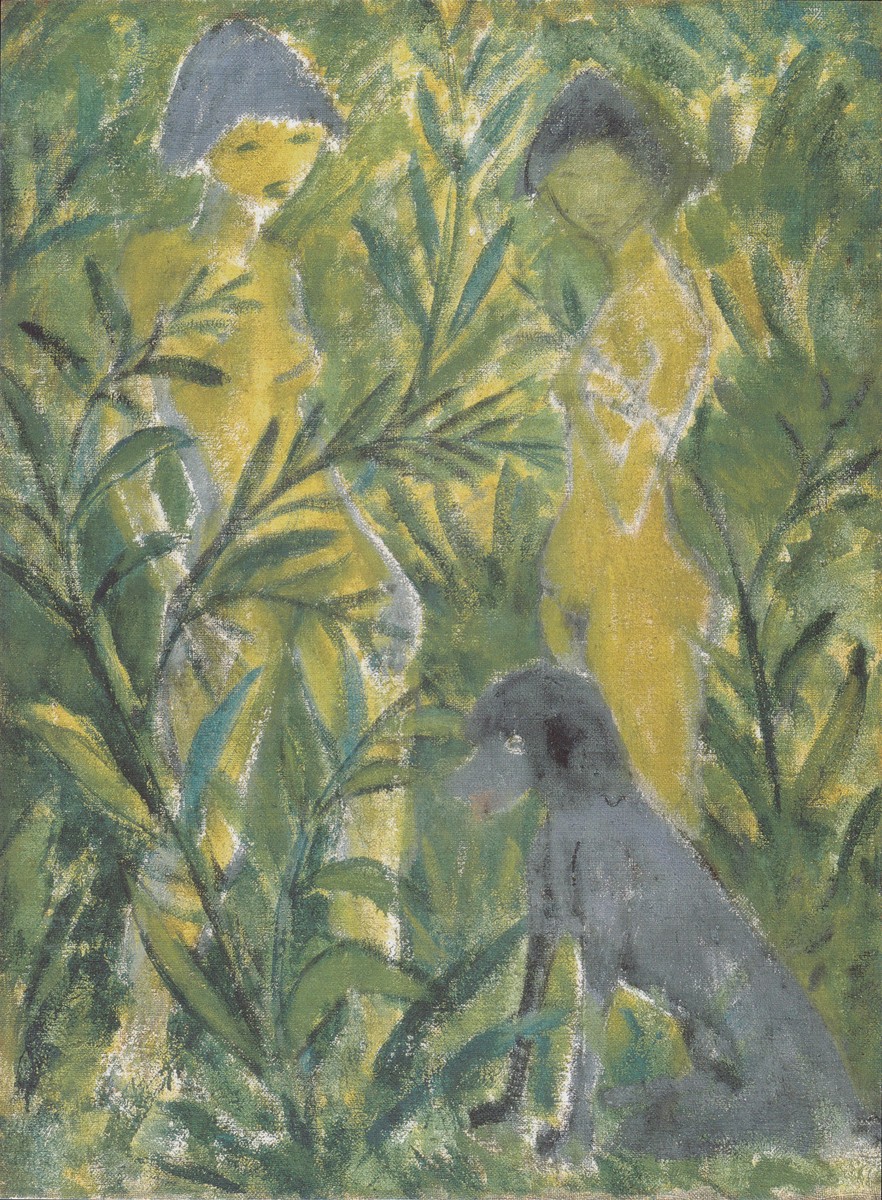 Zwei Mädchen Mit Pudel by Otto Mueller