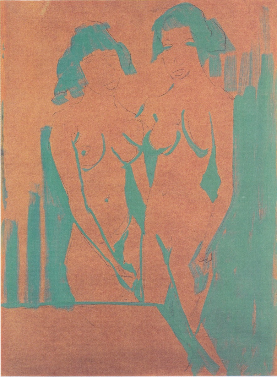 Zwei Mädchenakte Im Atelier by Otto Mueller