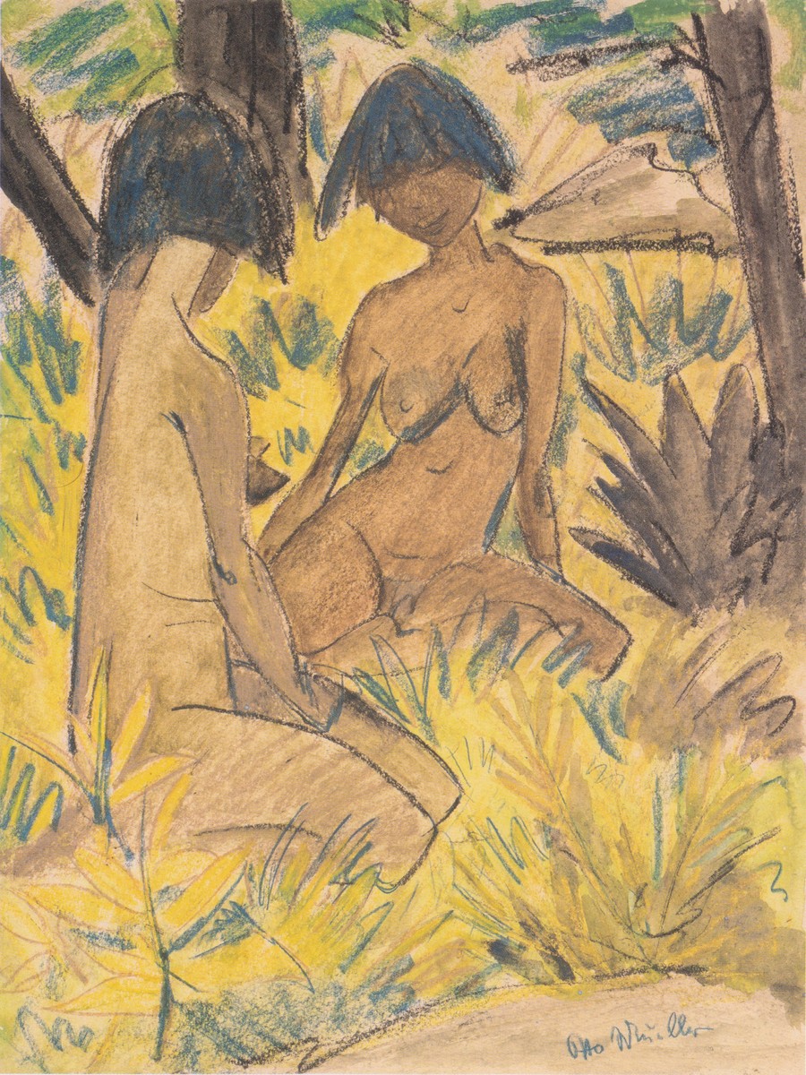 Zwei Sitzende Akte Im Gras by Otto Mueller