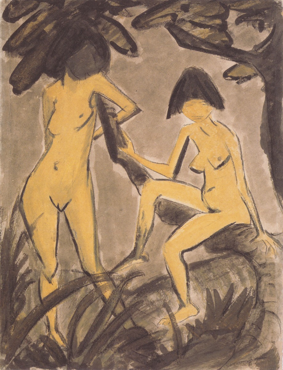 Zwei Weibliche Akte Am Baum by Otto Mueller