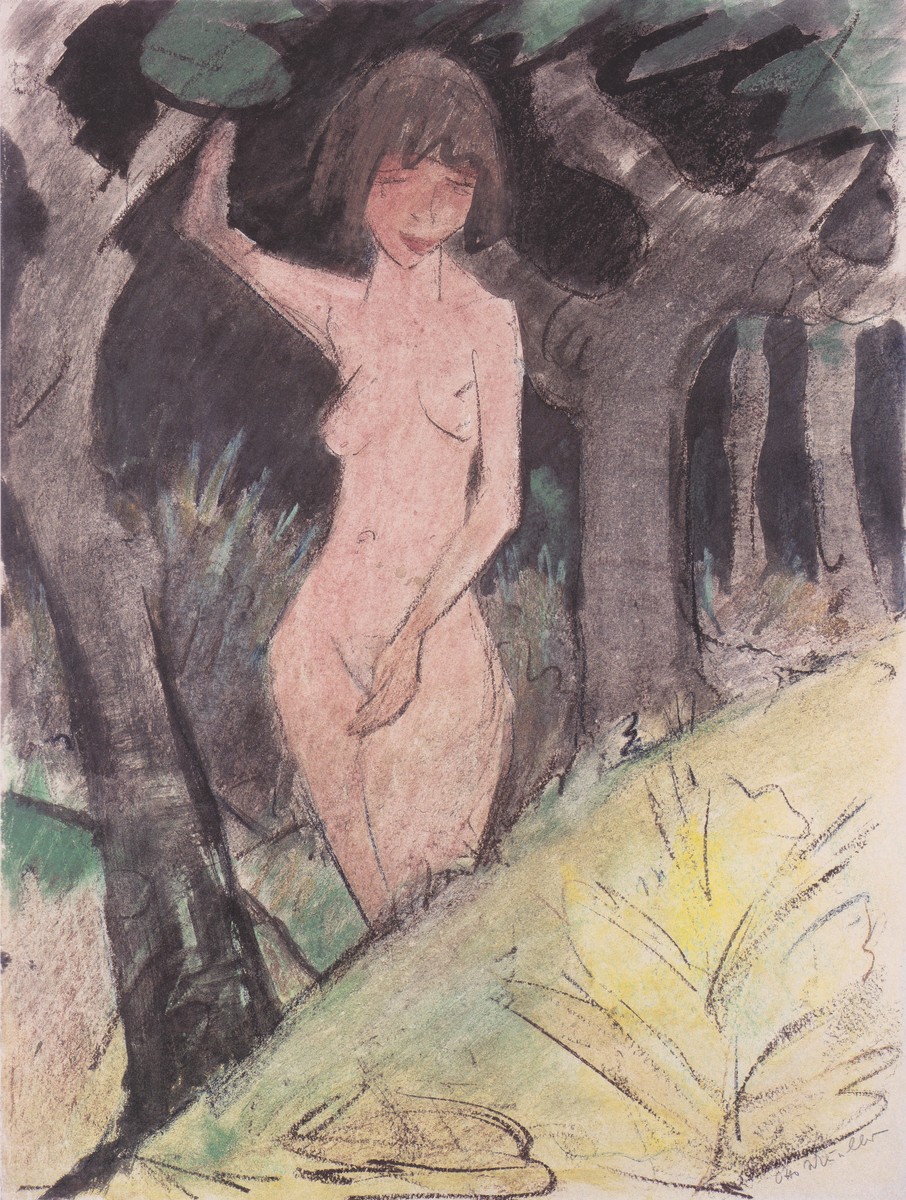 Zwischen Bäumen Stehendes Mädchen by Otto Mueller