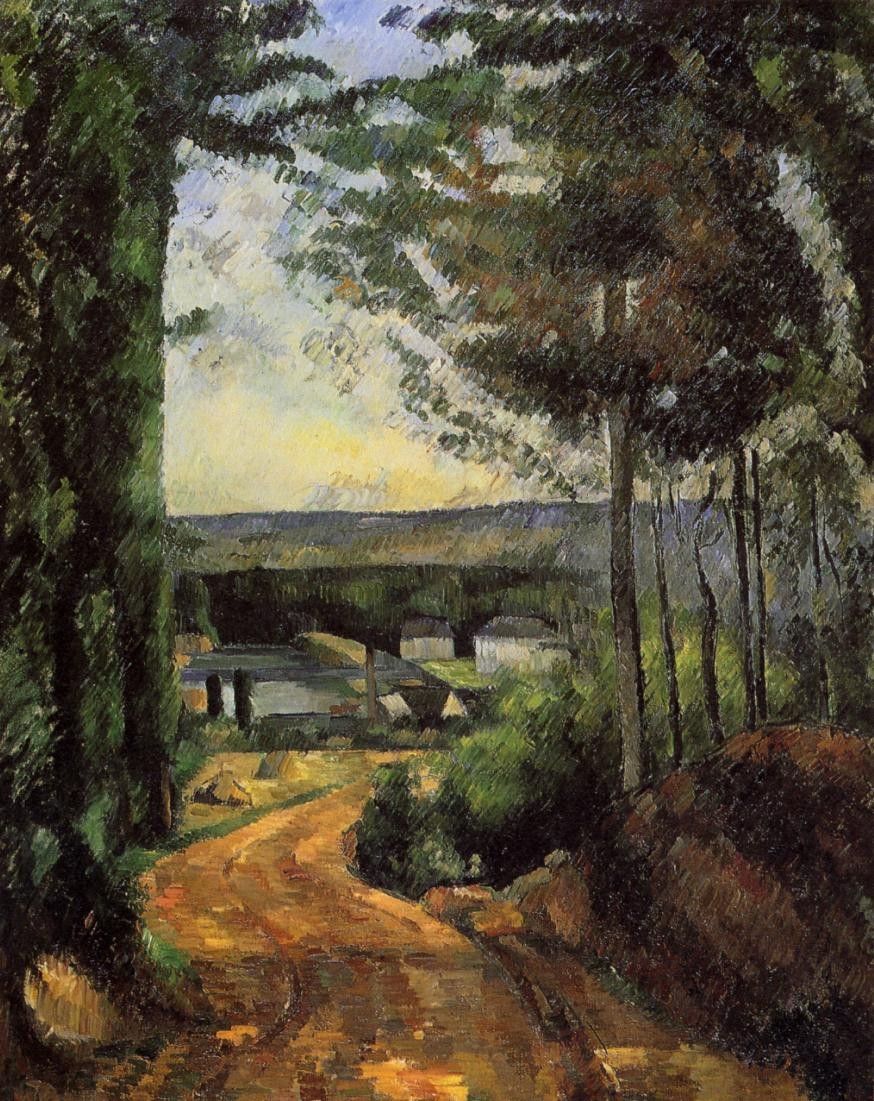Road, Trees and Lake by Paul Cezanne