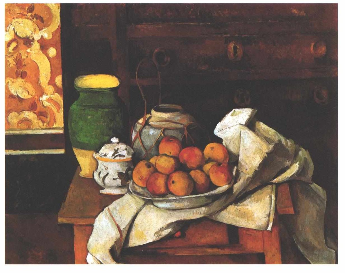Still life in front of a chest of drawers by Paul Cezanne