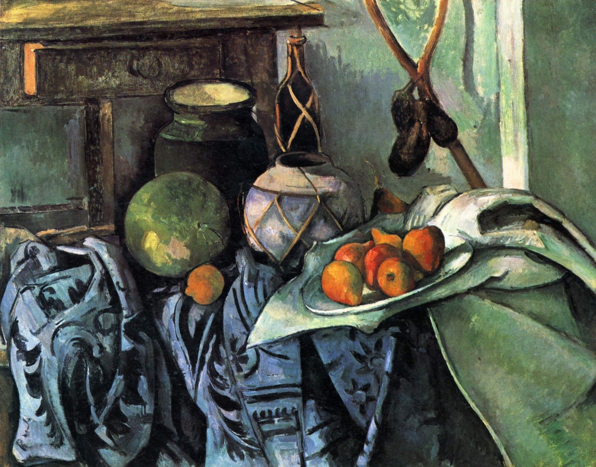 Still Life with a Ginger Jar and Eggplants by Paul Cezanne