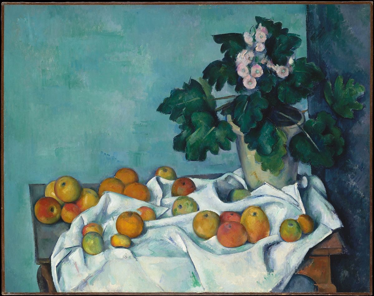 Still Life with Apples and a Pot of Primroses by Paul Cezanne