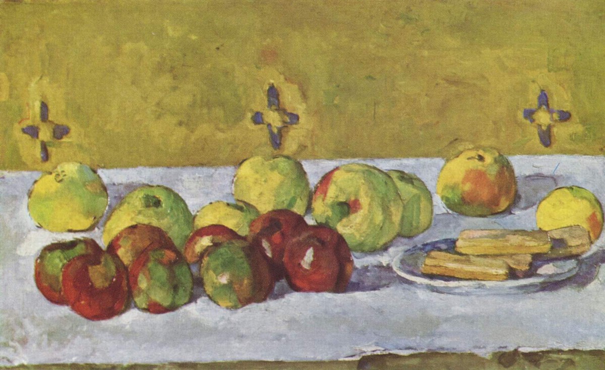 Still life with apples and biscuits by Paul Cezanne