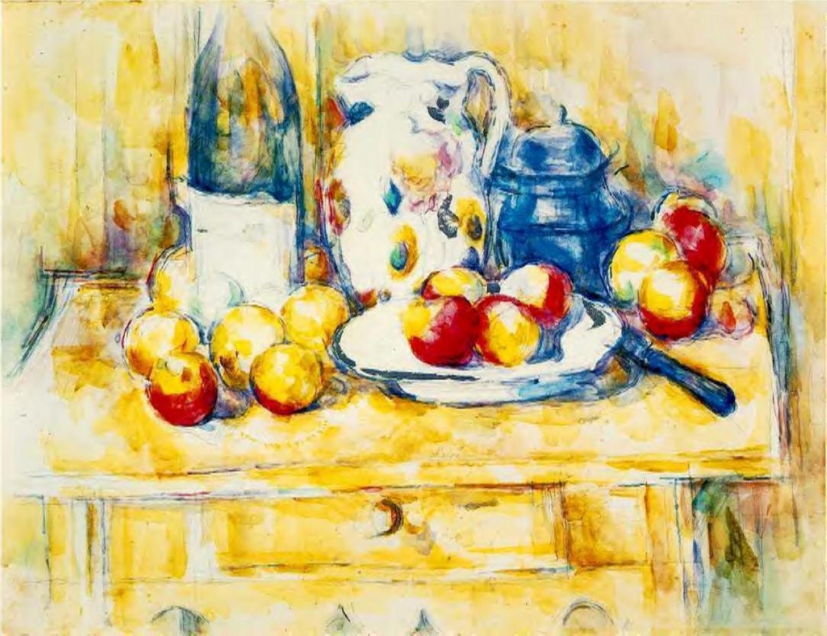 Still Life with Apples, a Bottle and a Milk Pot by Paul Cezanne