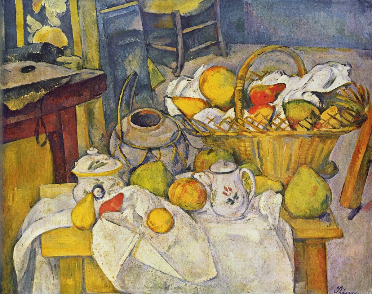 Still life with basket (Kitchen table) by Paul Cezanne