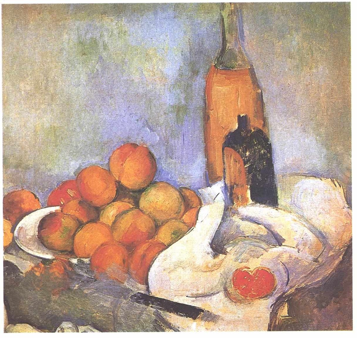 Still life with bottles and apples by Paul Cezanne