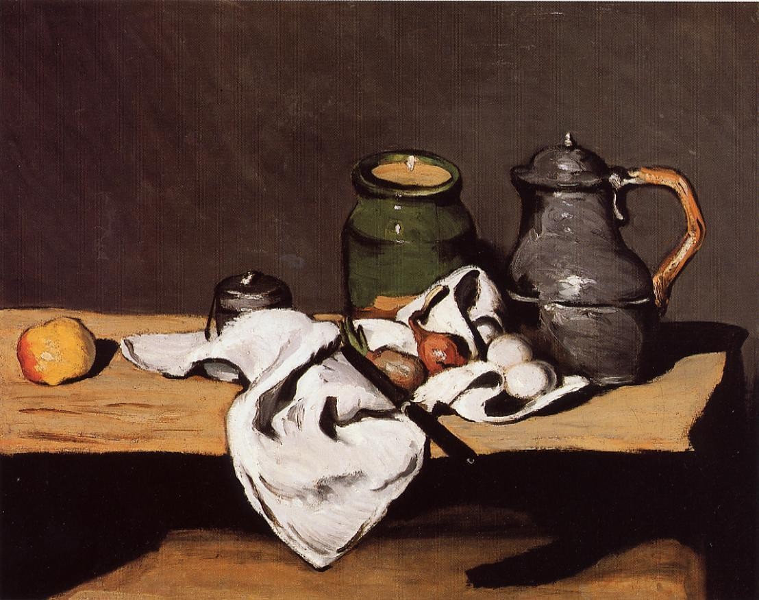 Still Life with Green Pot and Pewter Jug by Paul Cezanne