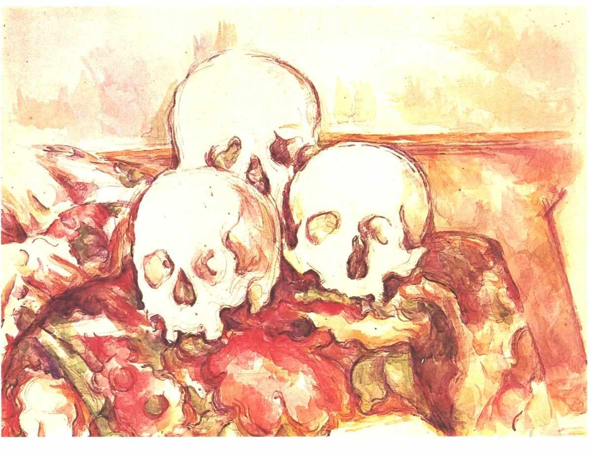 Still life with three skulls by Paul Cezanne