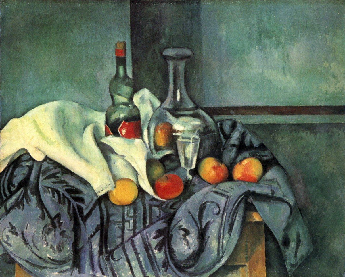 Still life, peppermint bottle by Paul Cezanne