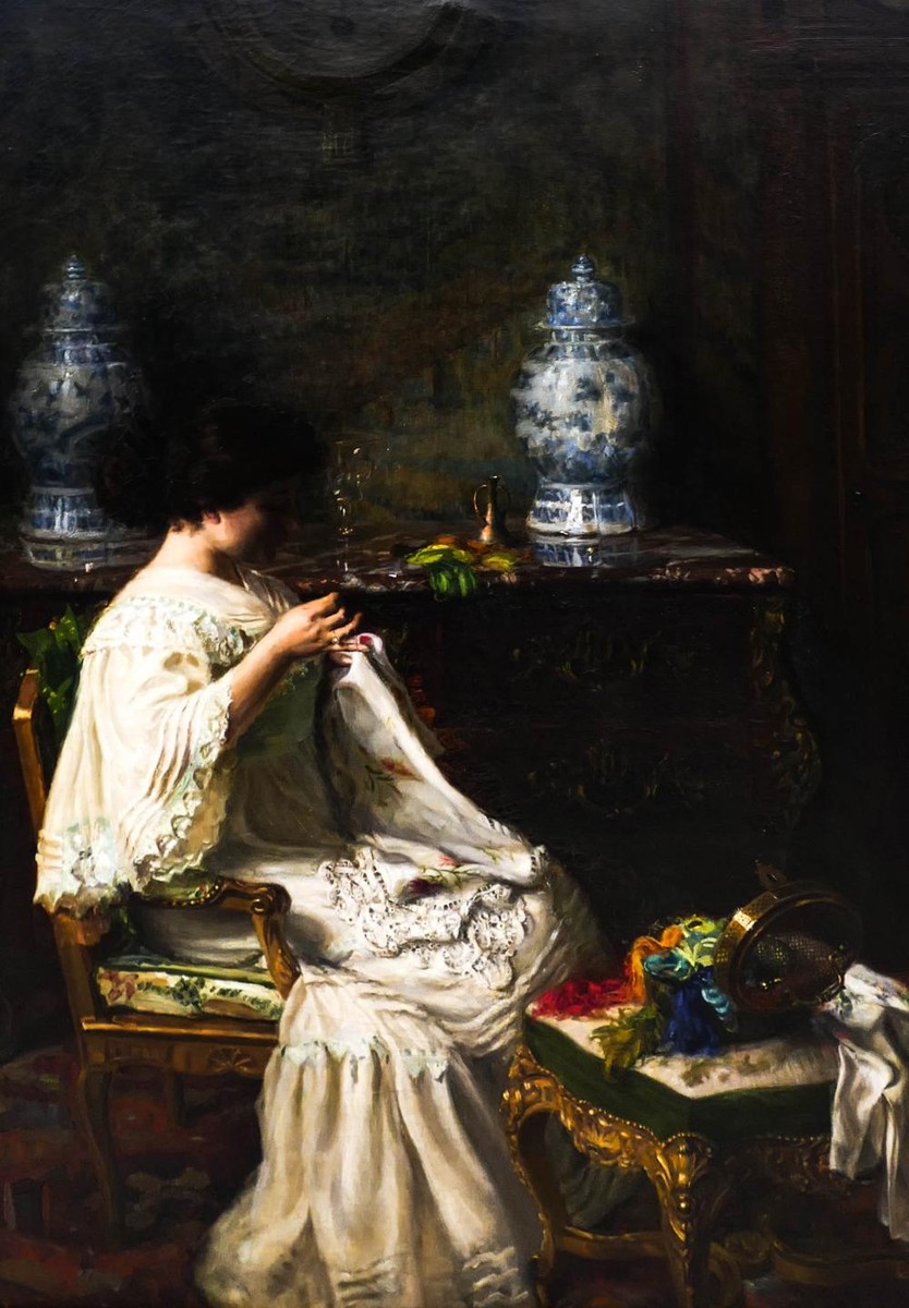 Seamstress in Interior by Paul Edouard Deligny