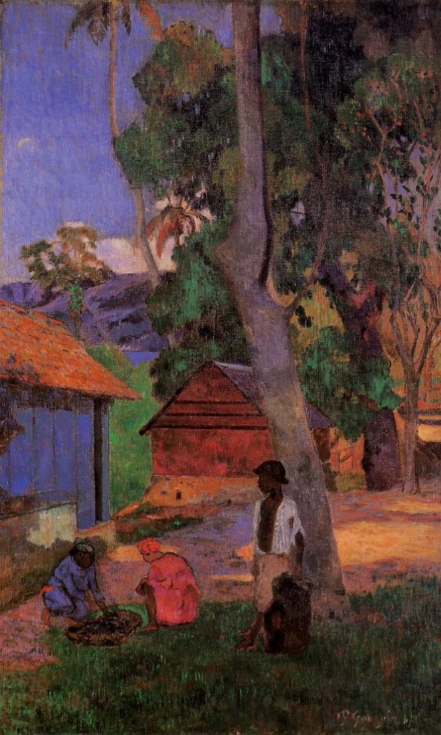 Around the huts by Paul Gauguin