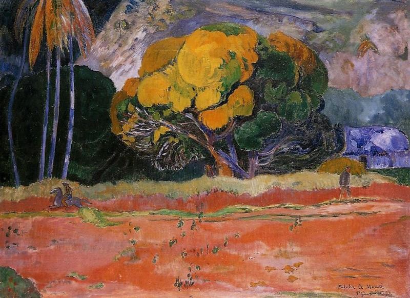 At the Foot of the Mountain by Paul Gauguin