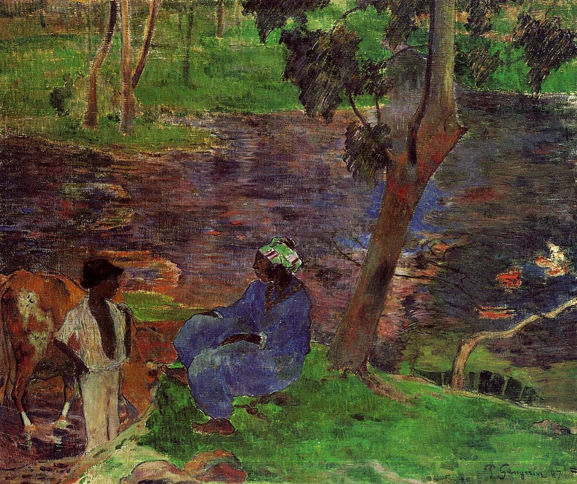 At the pond by Paul Gauguin