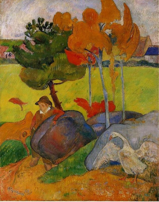 Breton Boy in a Landscape with Goose by Paul Gauguin