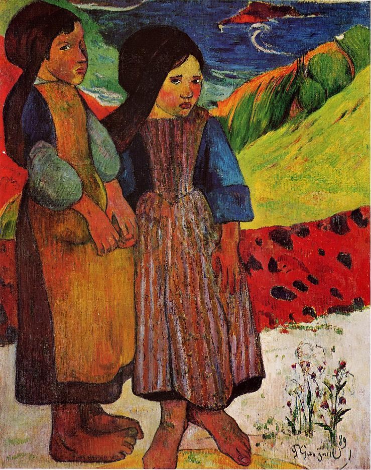 Breton Girls by the sea by Paul Gauguin
