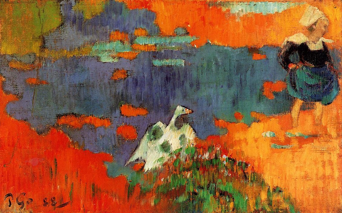 Breton Woman and Goose by the Water by Paul Gauguin