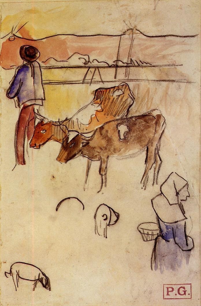 Bretons and cows by Paul Gauguin
