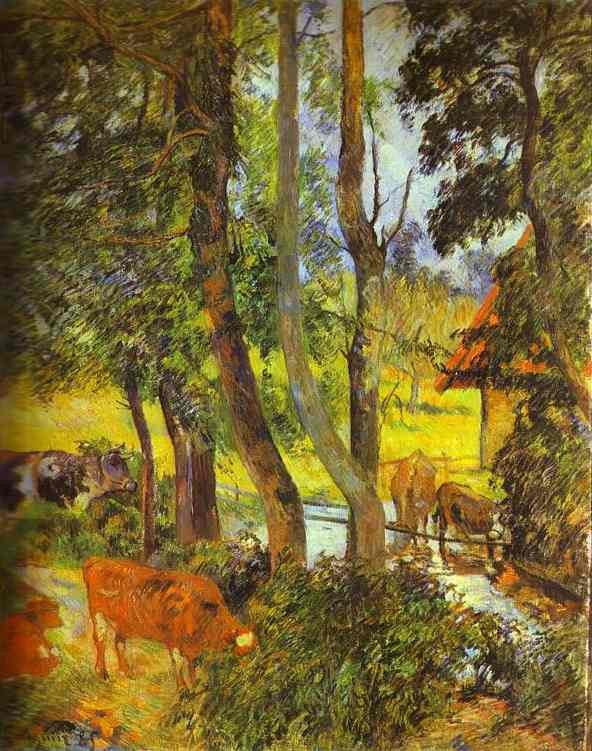Cattle drinking by Paul Gauguin