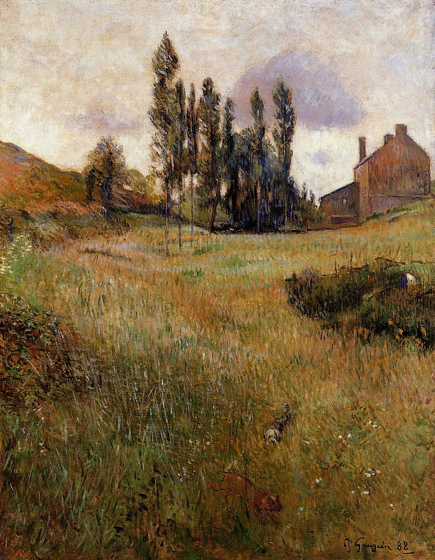 Dogs running through a field by Paul Gauguin