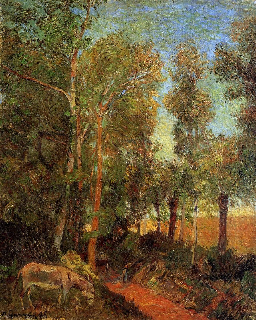 Donkey by lane by Paul Gauguin