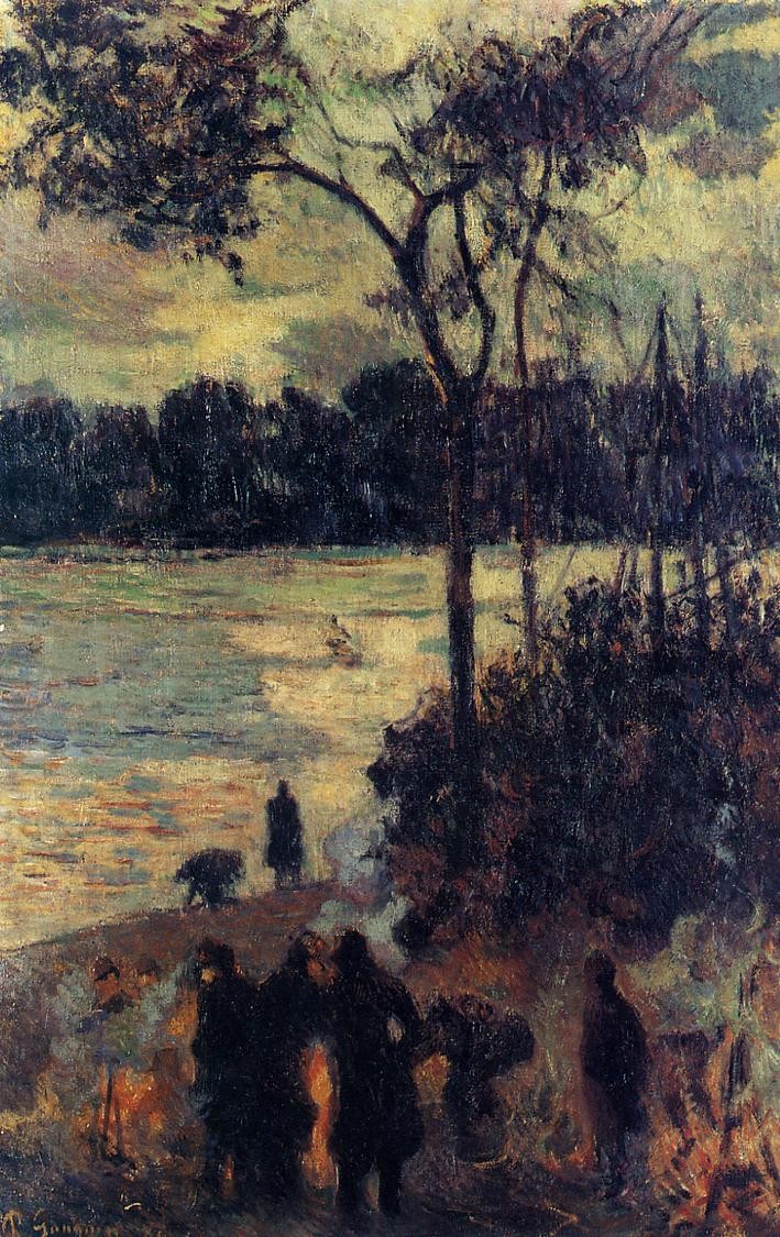 Fire by the water by Paul Gauguin