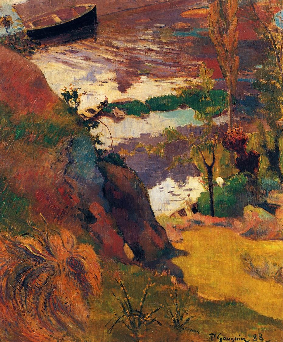 Fisherman and bathers on the Aven by Paul Gauguin