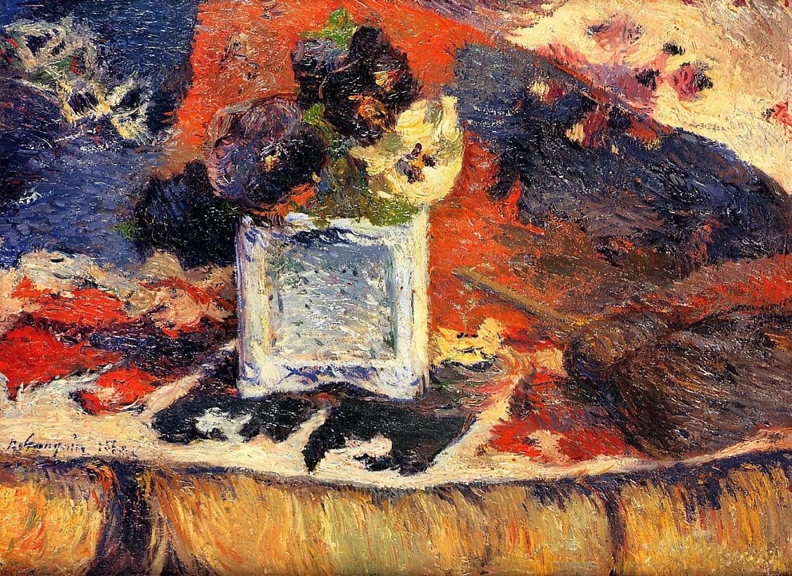Flowers and carpet (Pansies) by Paul Gauguin