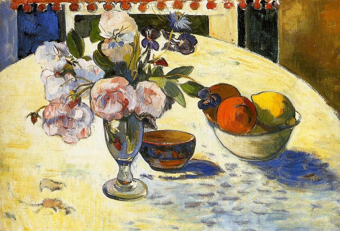 Flowers in a fruit bowl by Paul Gauguin