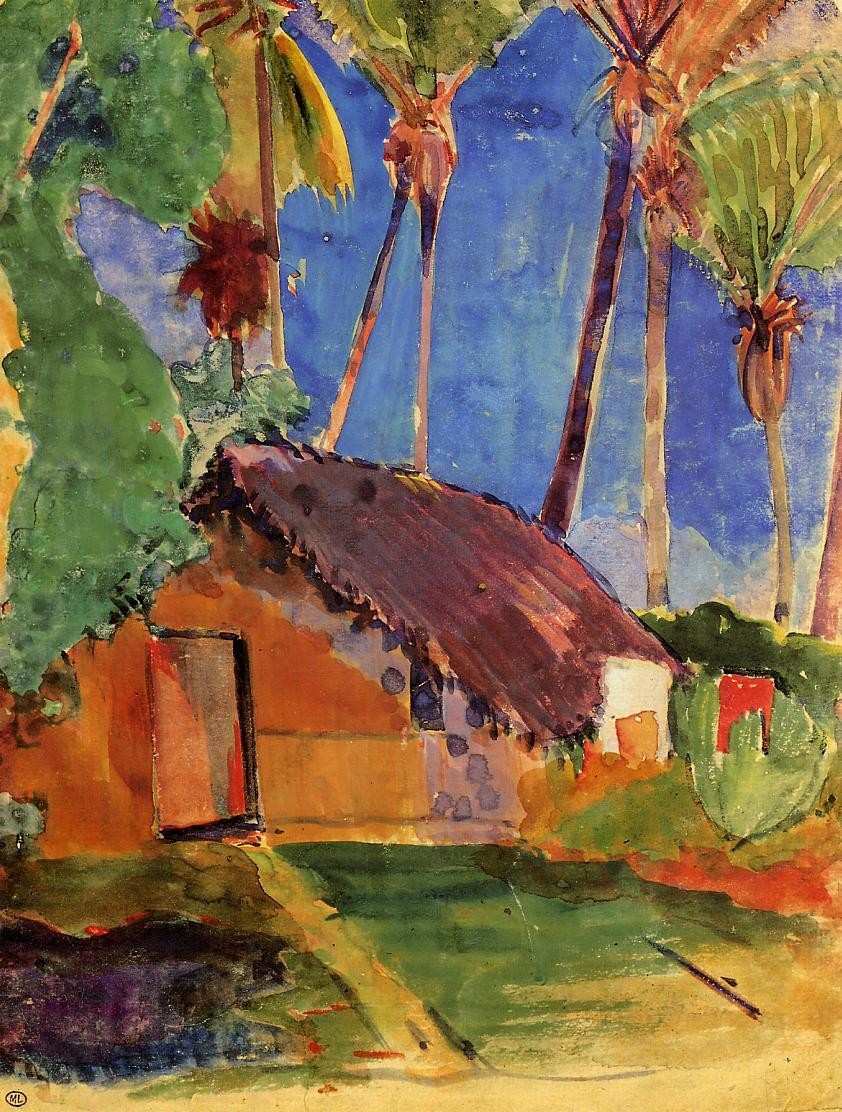 Hut under the coconut palms by Paul Gauguin